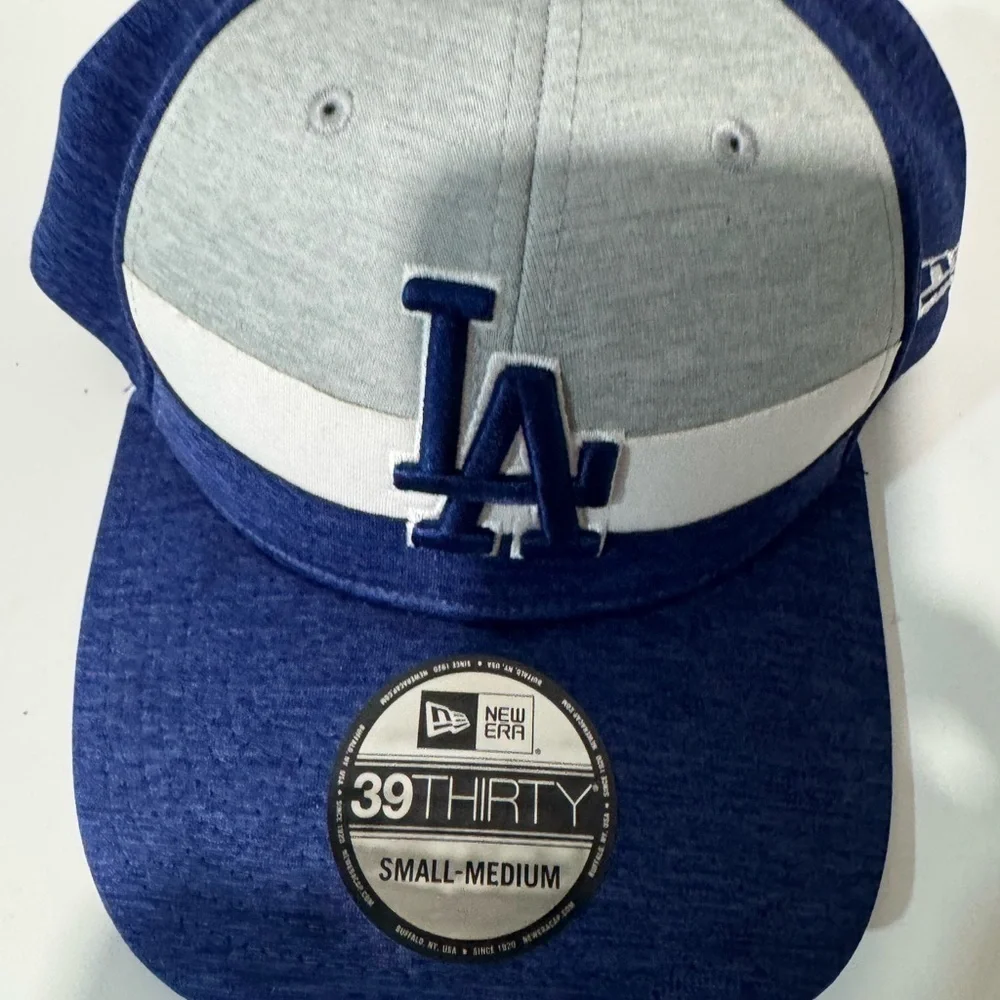 NEW ERA 39thirty Los Angeles Dodgers Hat Cap Blue Tri-Stripes Dual Logo Size S/M